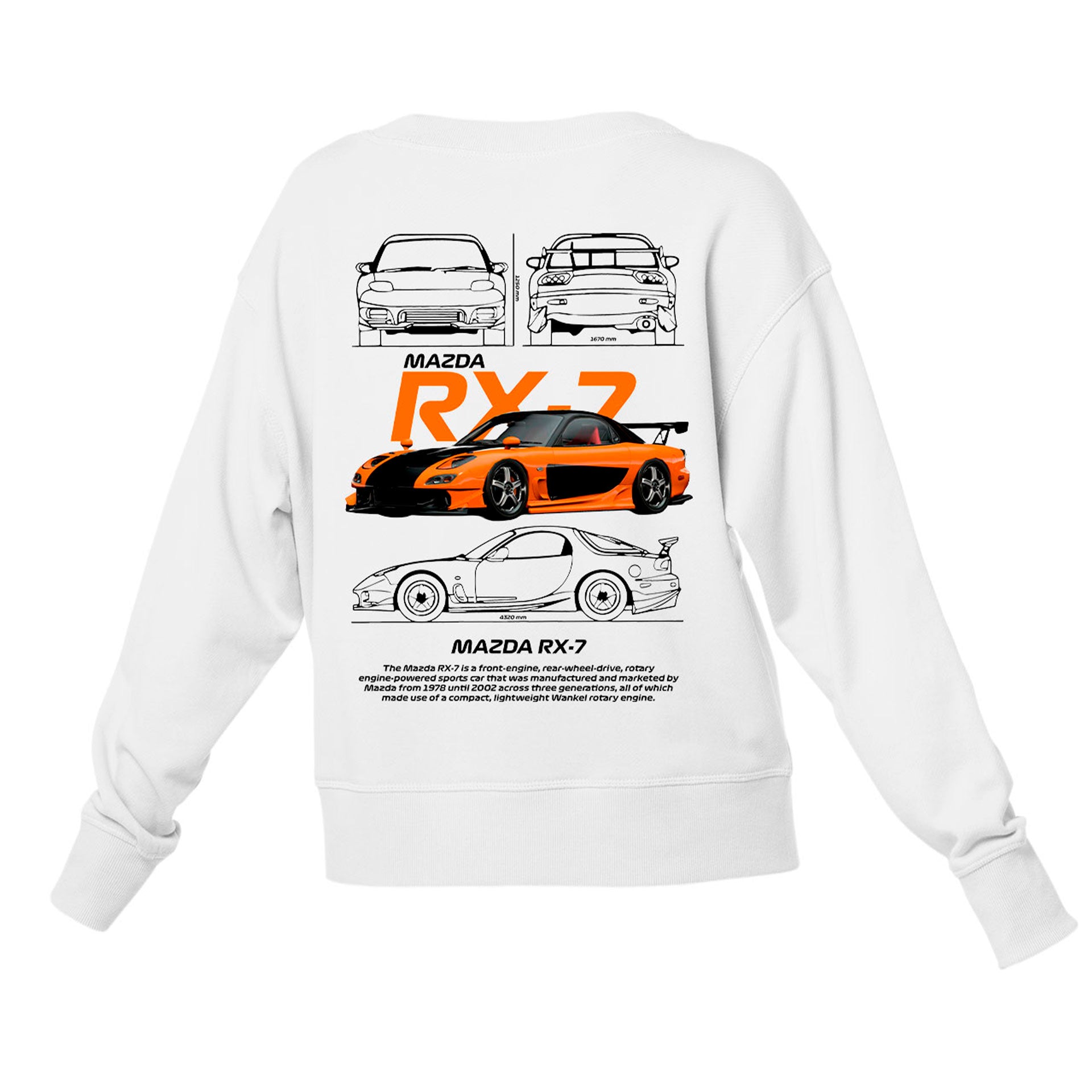 Moletom Gola Redonda Unissex MAZDA RX-7 BLACK-BRANCO