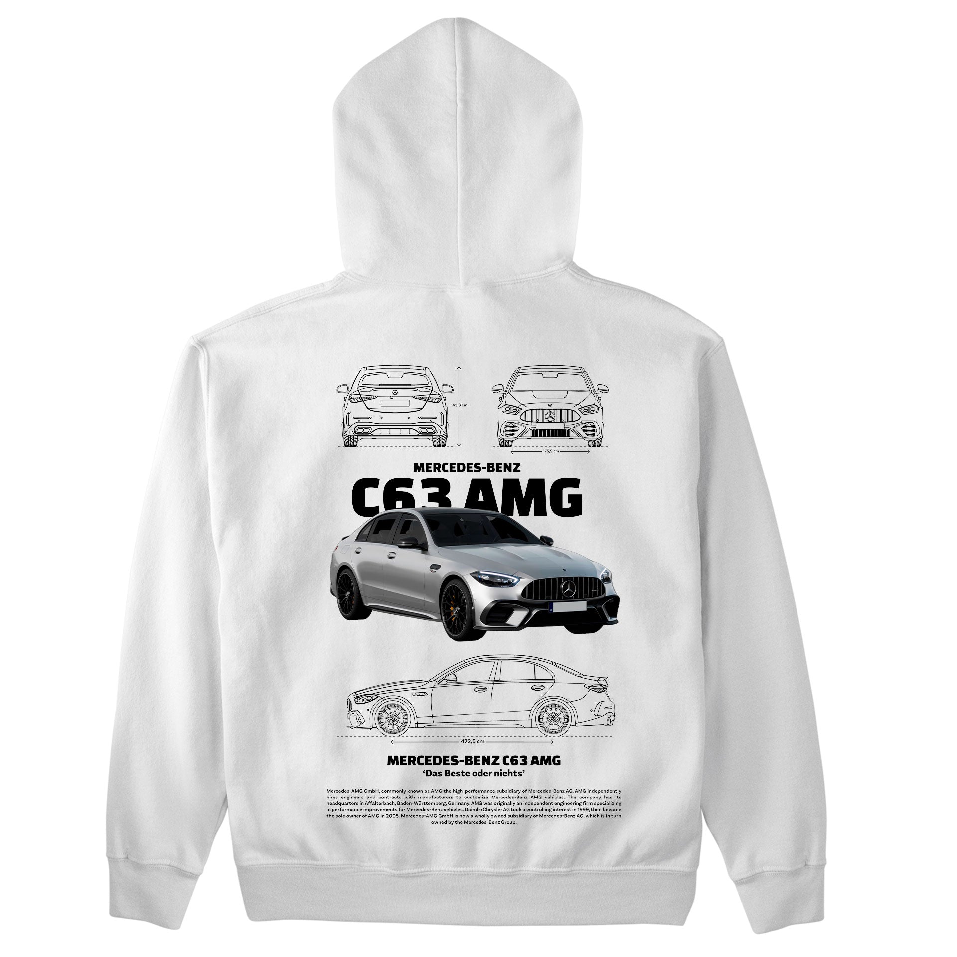 Moletom Básico Com Capuz Unissex Mercedes Benz c63 AMG W-BRANCO