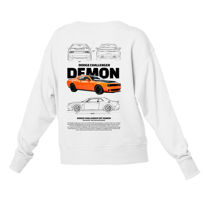 Moletom Gola Redonda Unissex Dodge Challenger DEMON -BRANCO