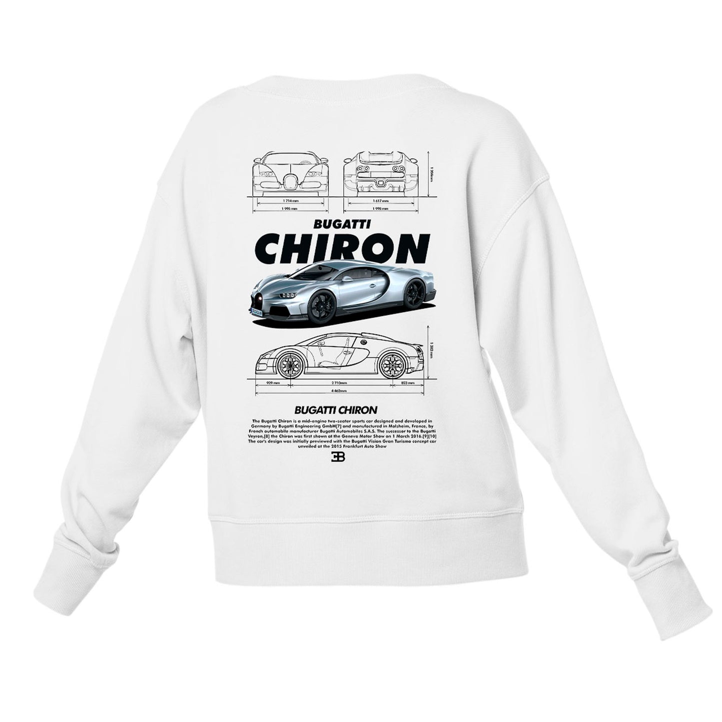 Moletom Gola Redonda Unissex Bugatti Chiron v2 BLACK- Branco