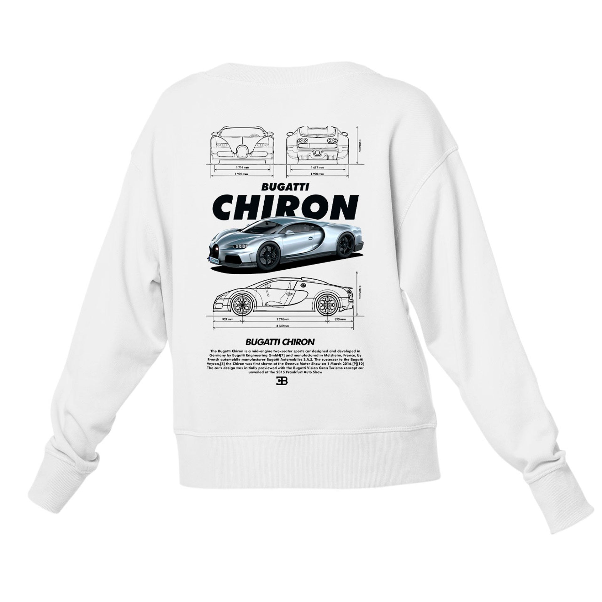 Moletom Gola Redonda Unissex Bugatti Chiron v2 BLACK- Branco