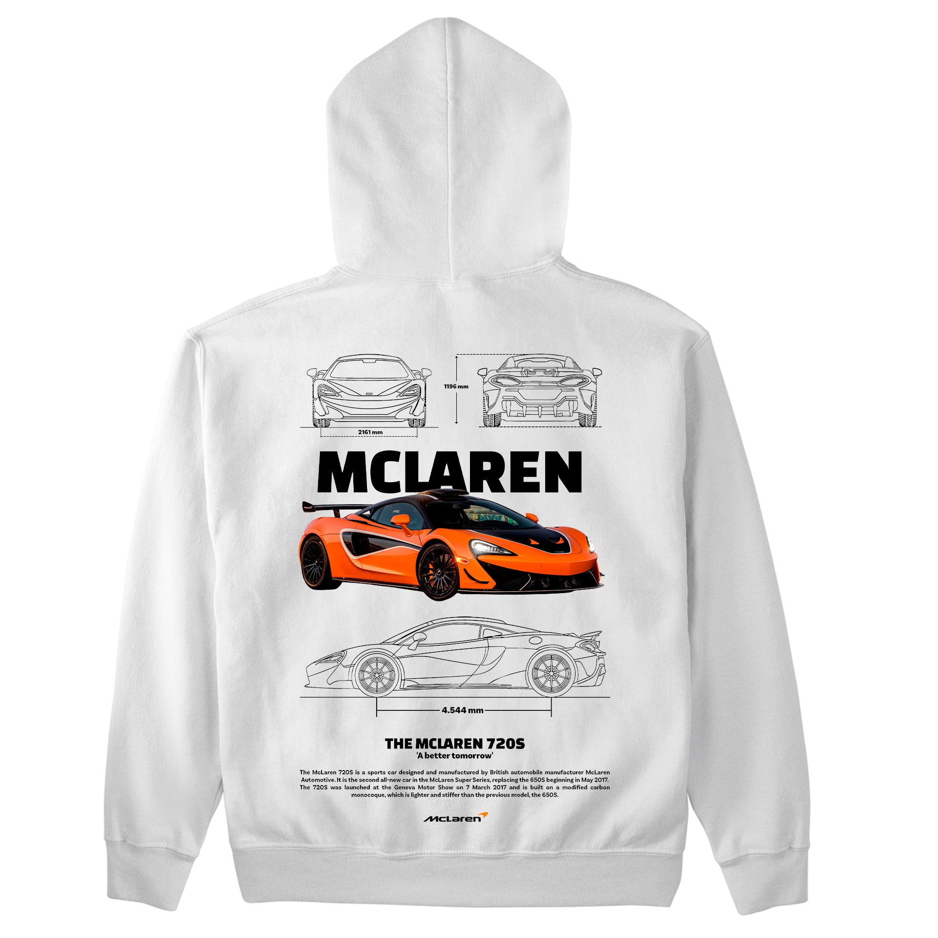 Moletom Básico Com Capuz Unissex Mclaren 720S ORANGE-BRANCO