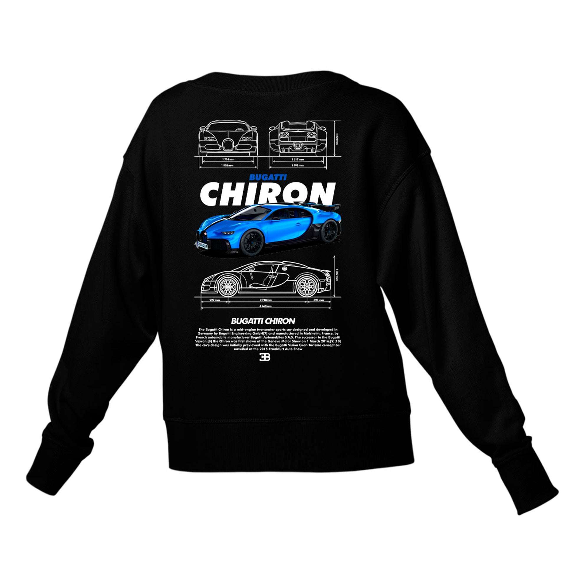 Moletom Gola Redonda Unissex Bugatti Chiron WHITE- Preto