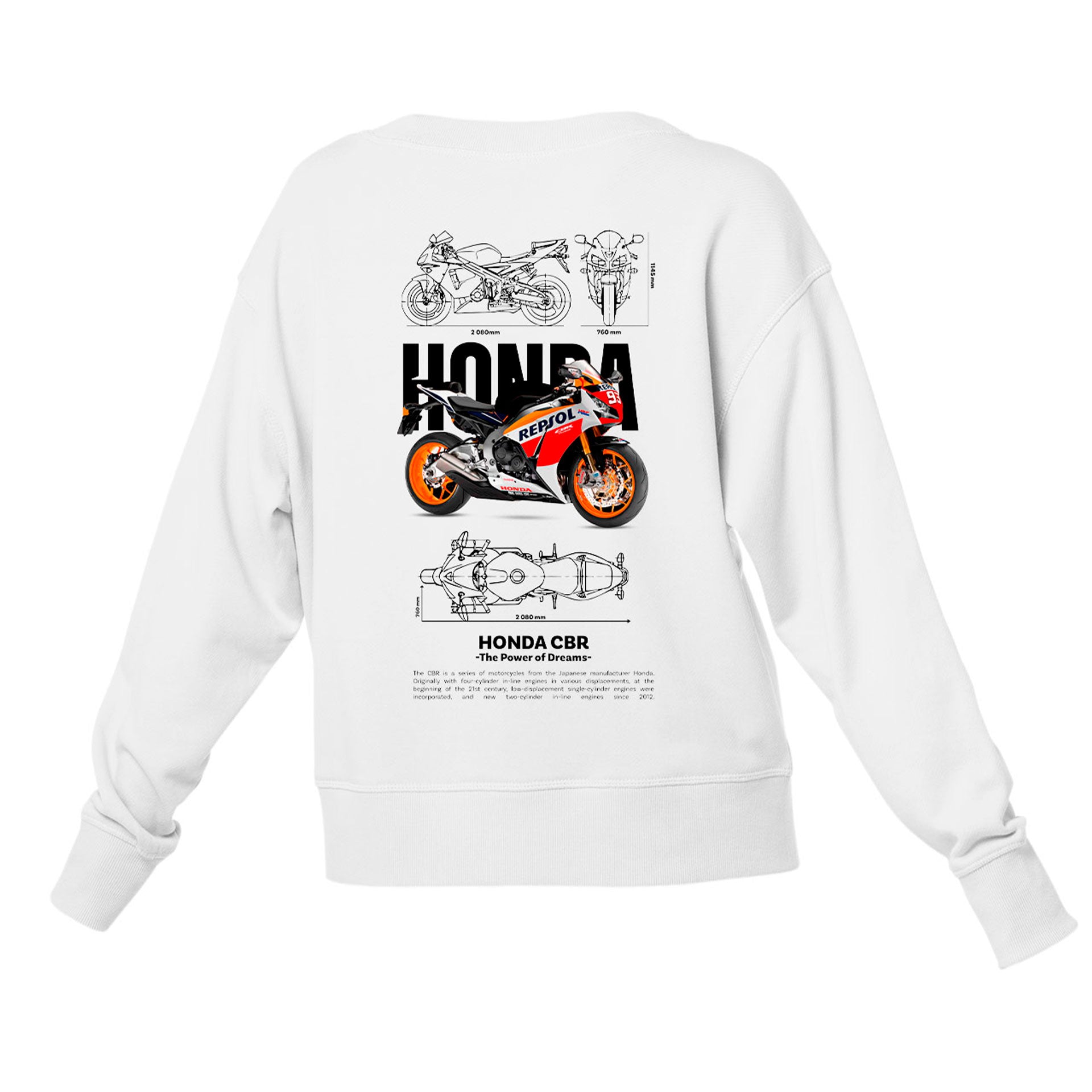 Moletom Gola Redonda Unissex Honda CBR Template PNG white-BRANCO