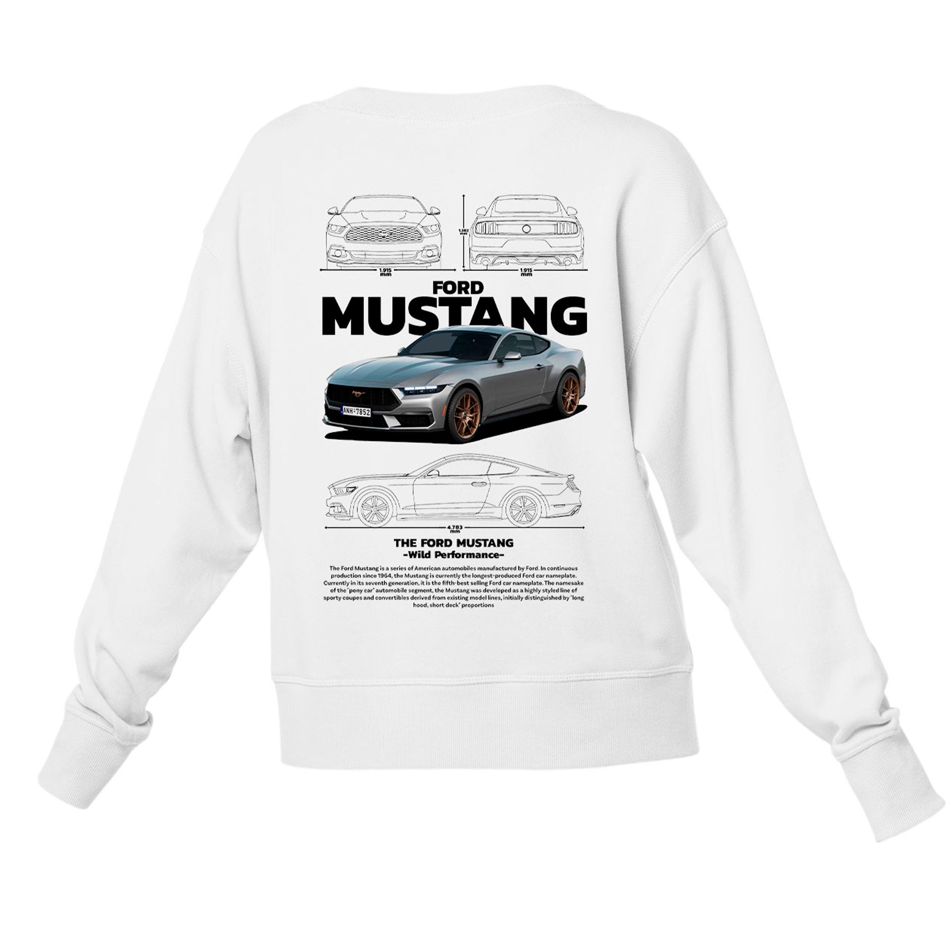 Moletom Gola Redonda Unissex Ford Mustang GT500 SHELBY W-BRANCO