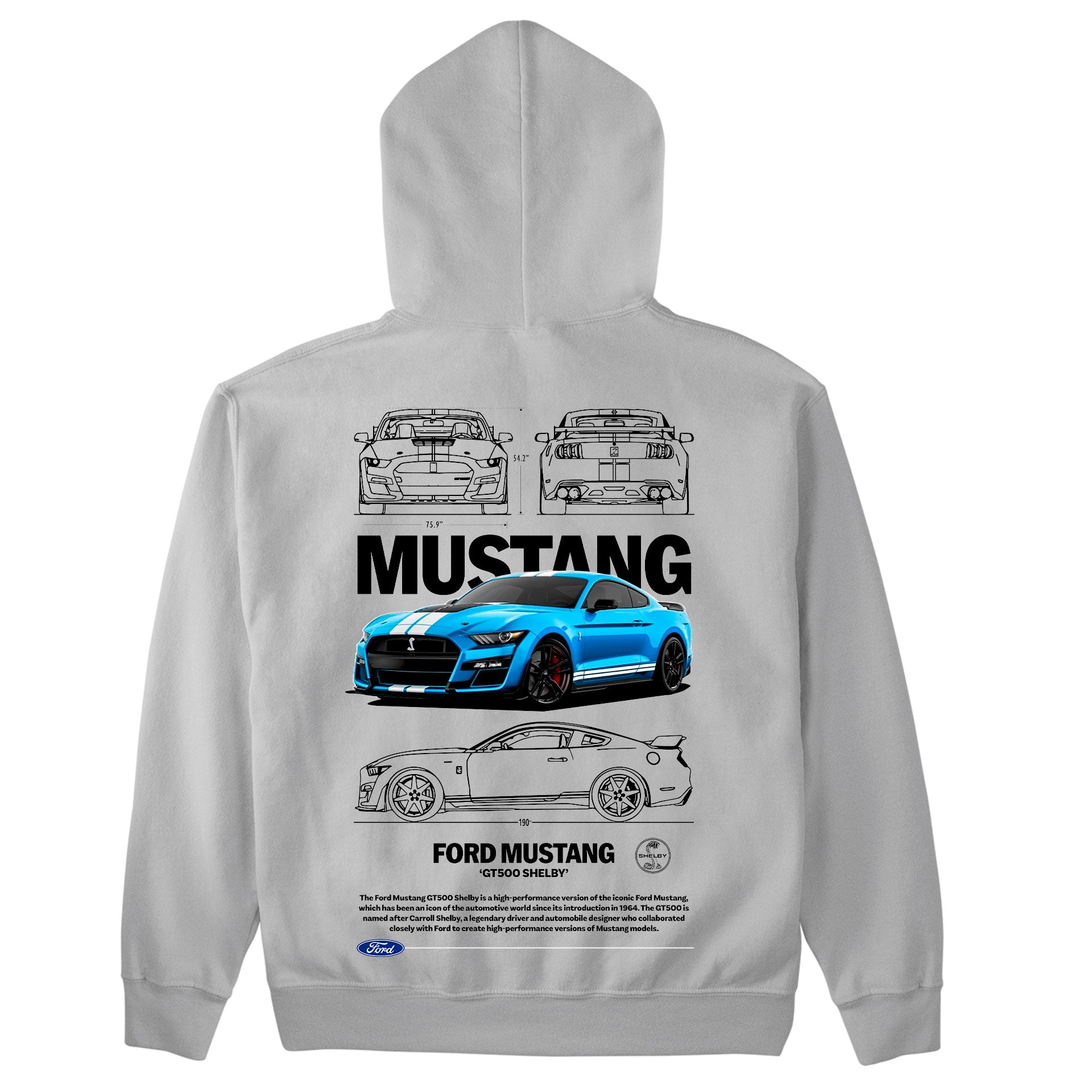 Moletom Básico Com Capuz Unissex Ford Mustang GT500 SHELBY W-CINZA
