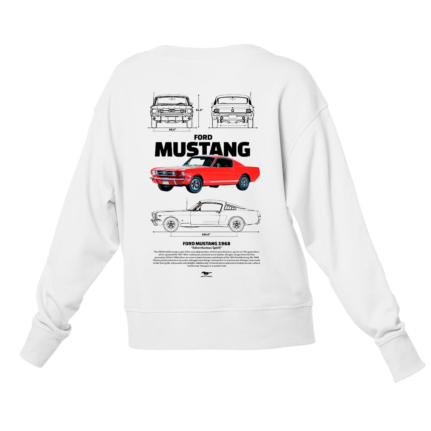 Moletom Gola Redonda Unissex Ford Mustang 1966 W-BRANCO