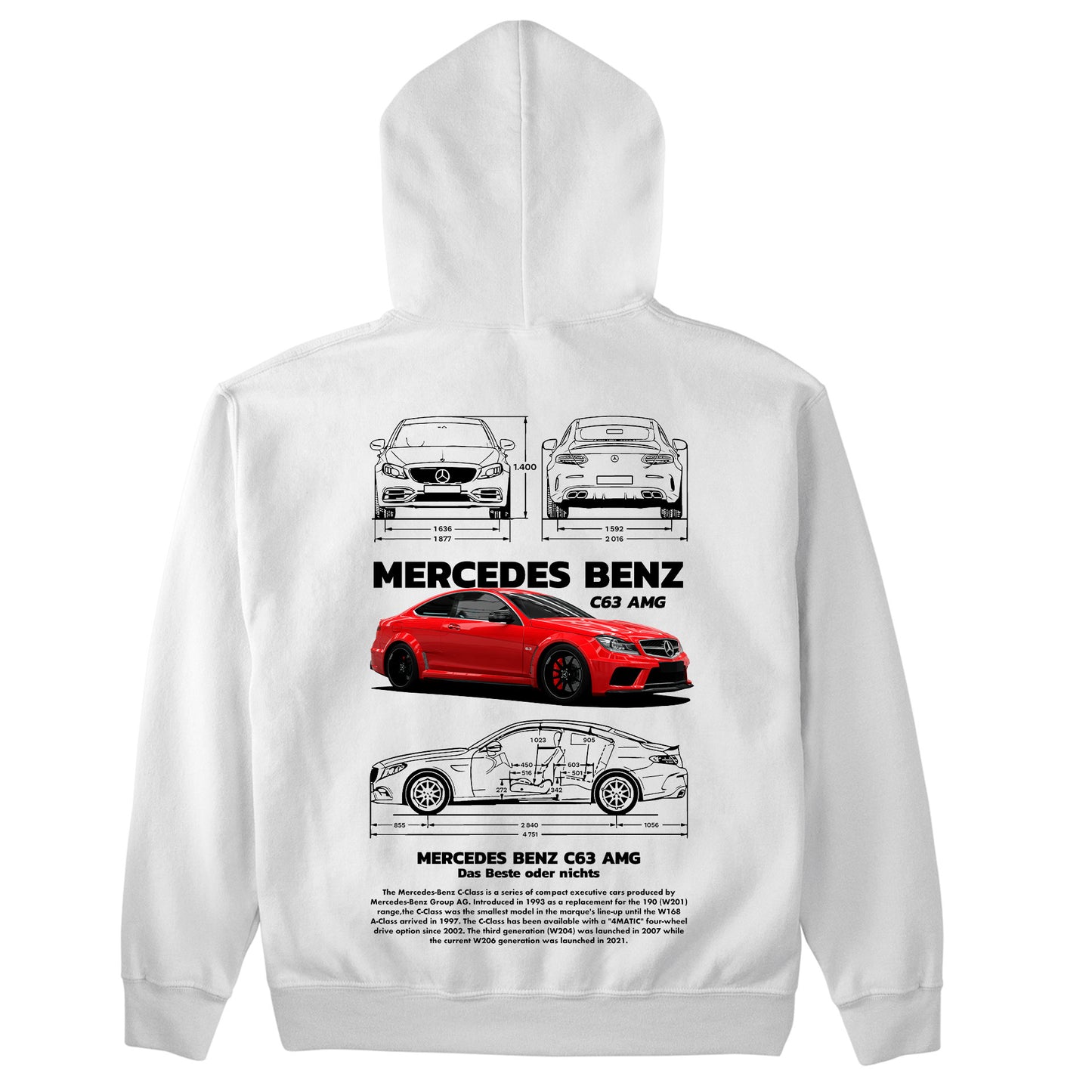 Moletom Básico Com Capuz Unissex Mercedes Benz C 63 black-BRANCO