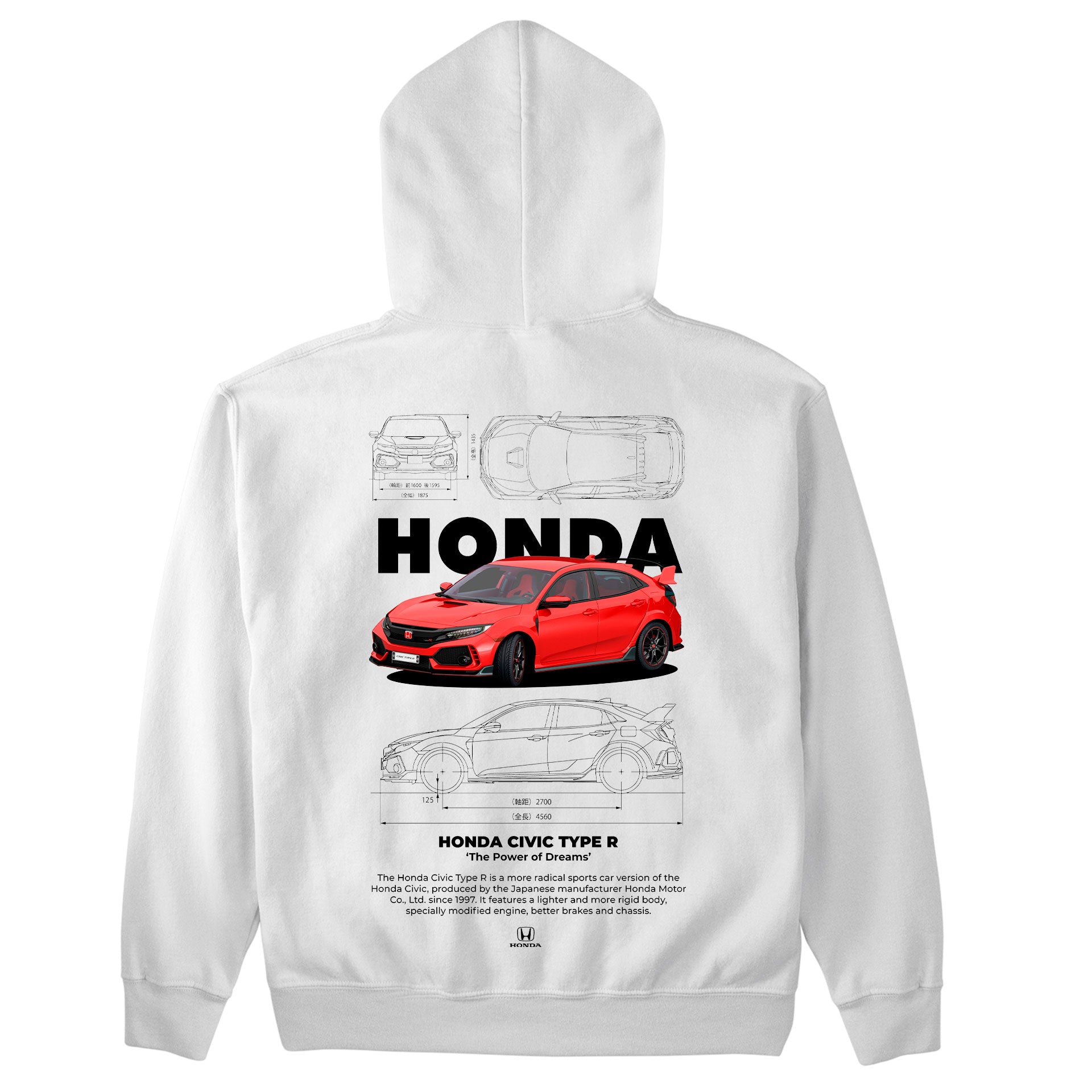 Moletom Básico Com Capuz Unissex Honda Civic Type R W-BRANCO
