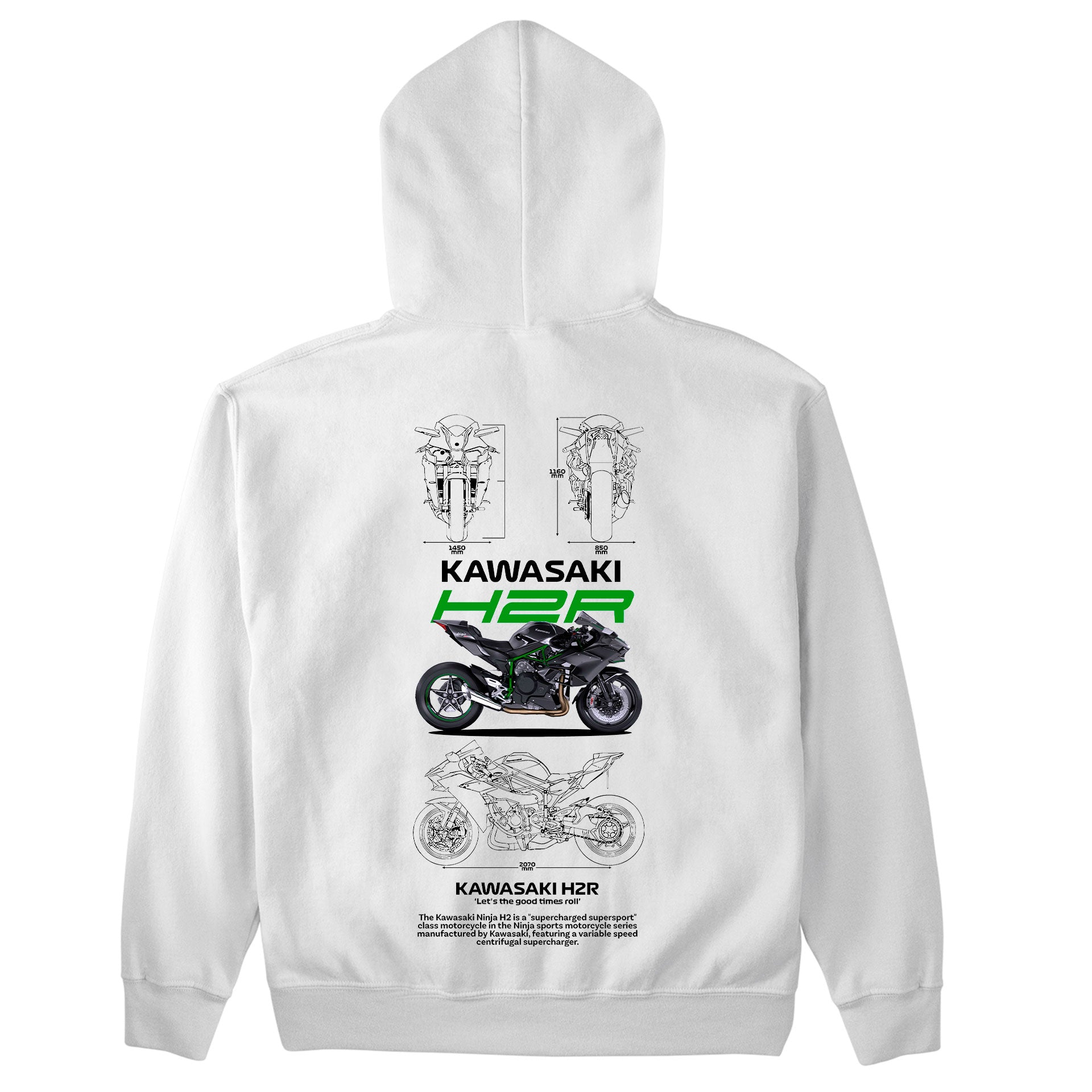 Moletom Básico Com Capuz Unissex Kawasaki H2R-BRANCO