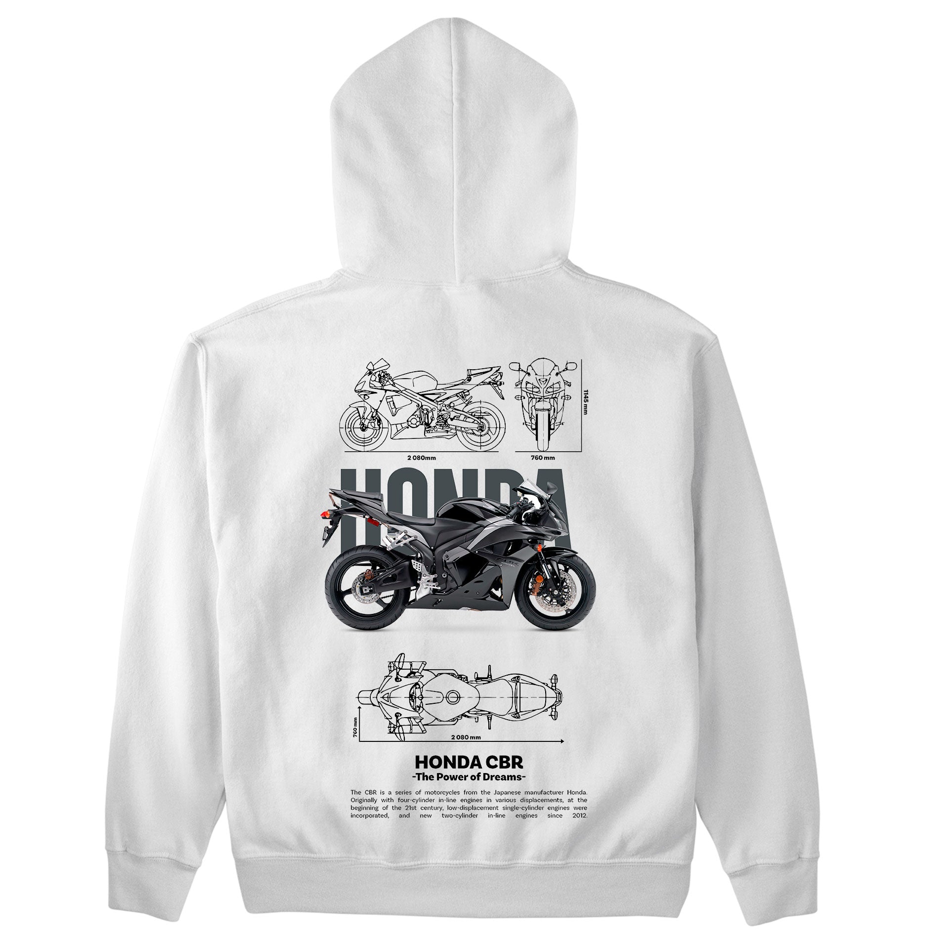 Moletom Básico Com Capuz Unissex Honda CBR Template 3 G-BRANCO