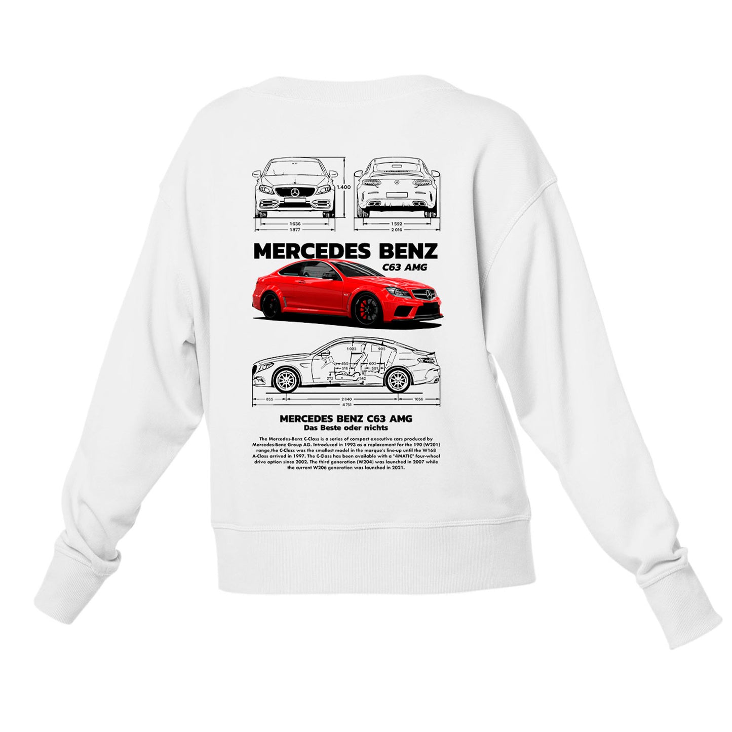 Moletom Gola Redonda Unissex Mercedes Benz C 63 black-BRANCO