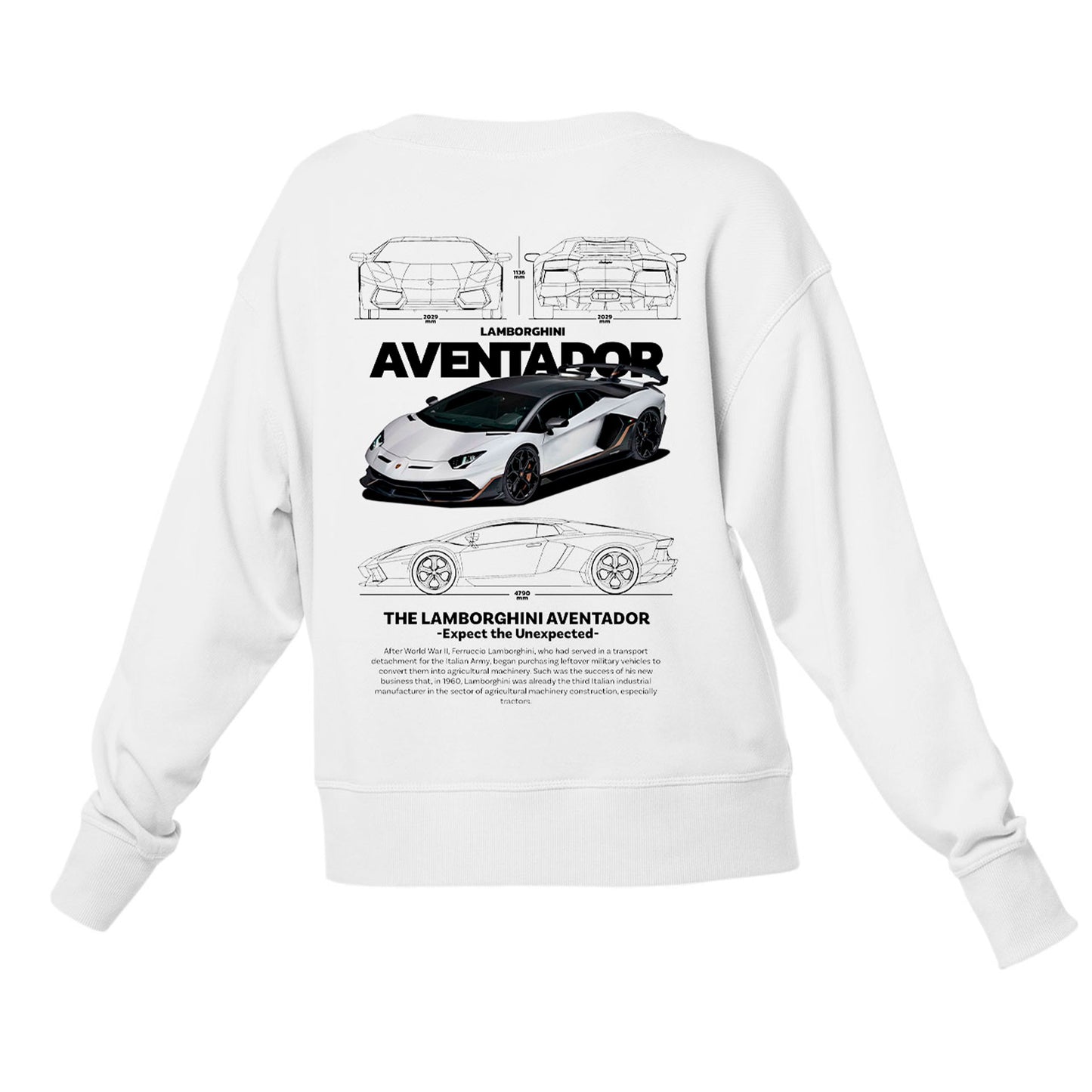 Moletom Gola Redonda Unissex Lamborghini Aventador WHITE V-BRANCO