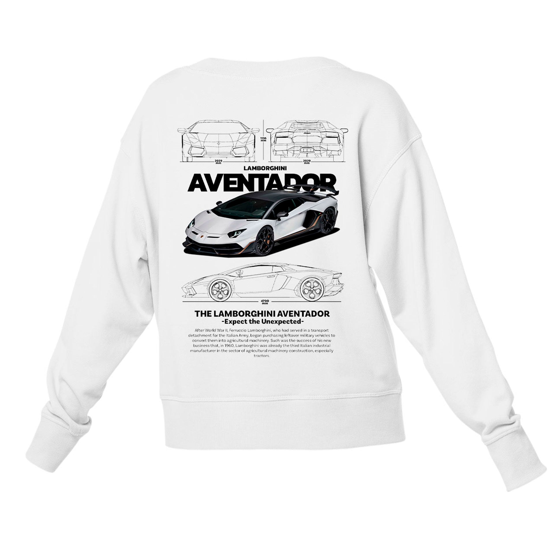 Moletom Gola Redonda Unissex Lamborghini Aventador WHITE V-BRANCO