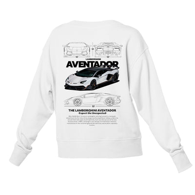 Moletom Gola Redonda Unissex Lamborghini Aventador WHITE V-BRANCO