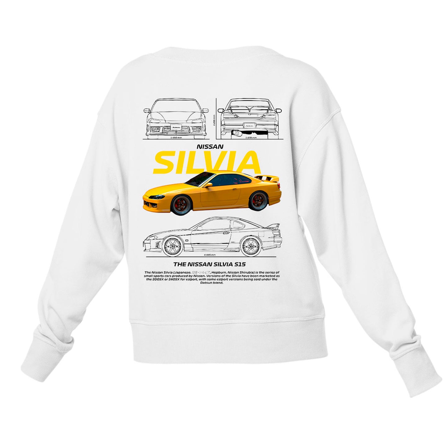 Moletom Gola Redonda Unissex Nissan Silvia Amarillo VERSION S15 WHITE