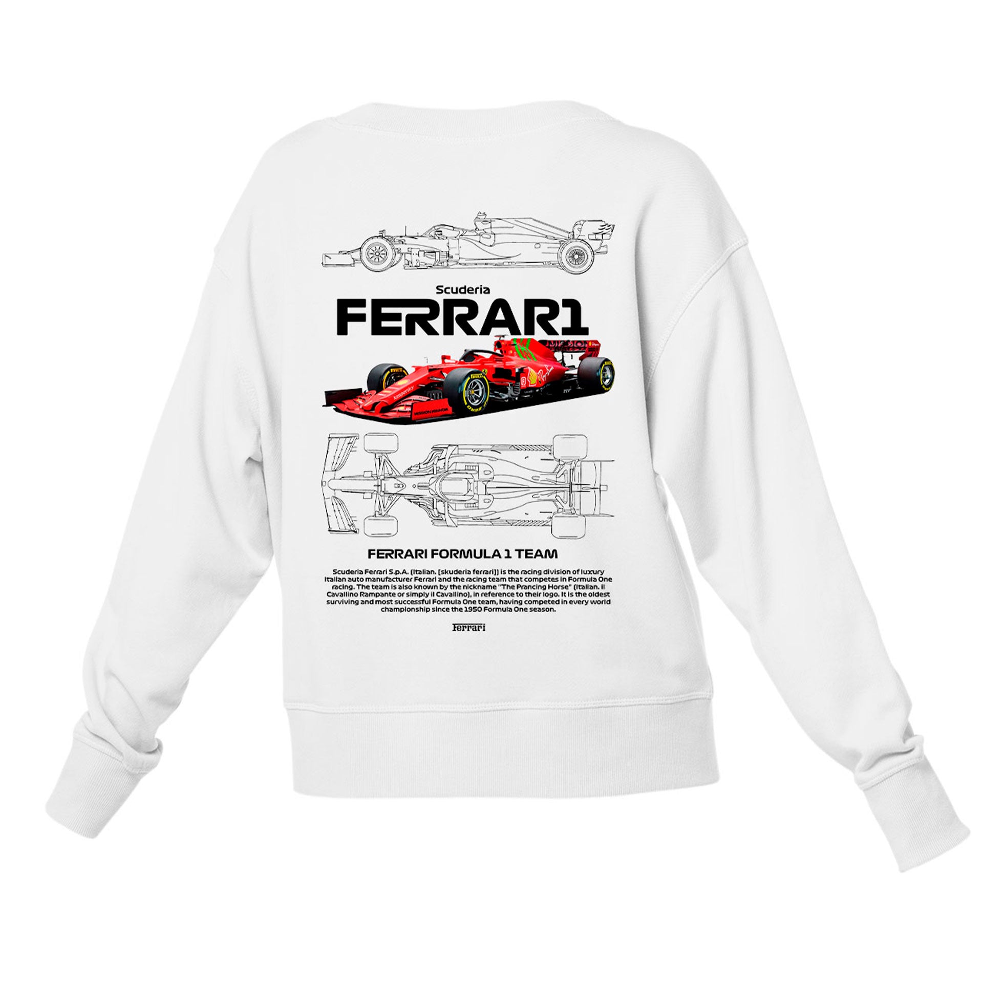 Moletom Gola Redonda Unissex Ferrari Fórmula 1 TEAM-BRANCO