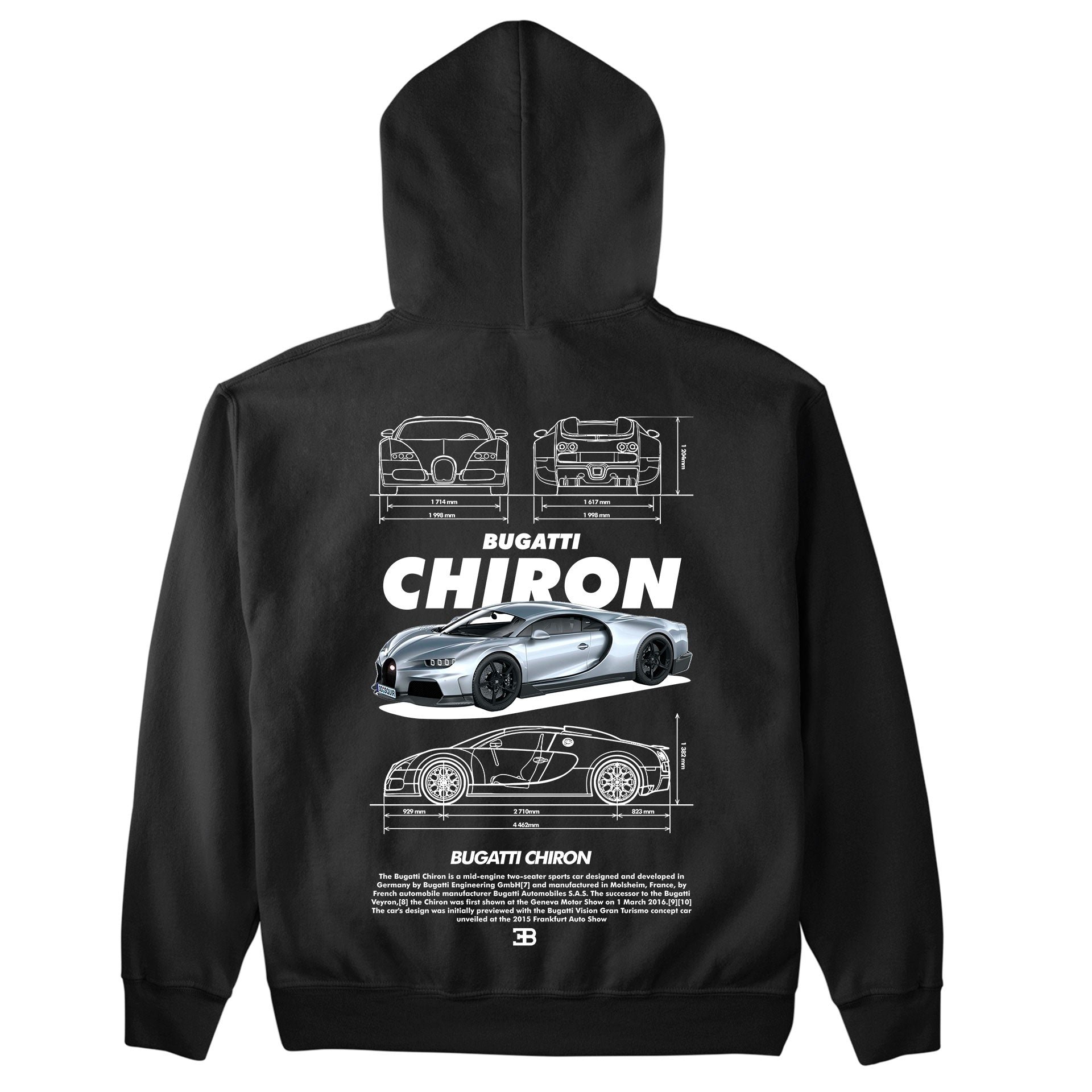 Moletom Básico Com Capuz Unissex Bugatti Chiron v2 black-PRETO