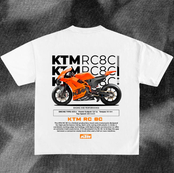 Camiseta Básica Unissex KTM R8C- BRANCO