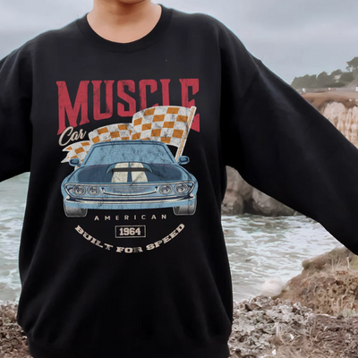 Moletom Gola Redonda Unissex Muscle Car- preto
