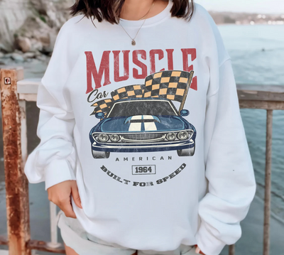 Moletom Gola Redonda Unissex Muscle Car- branco